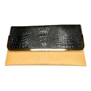 Kristine Black and Tan Clutch with Gold Accents